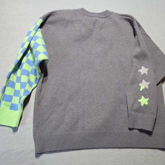 Taka Original XL Gray Sweater with Neon Green Checkered PTP 25 - Picture 4 of 7